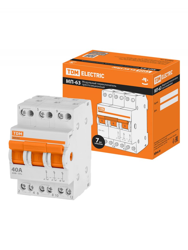 Модульный переключатель трехпозиционный МП-63 3P 40А TDM