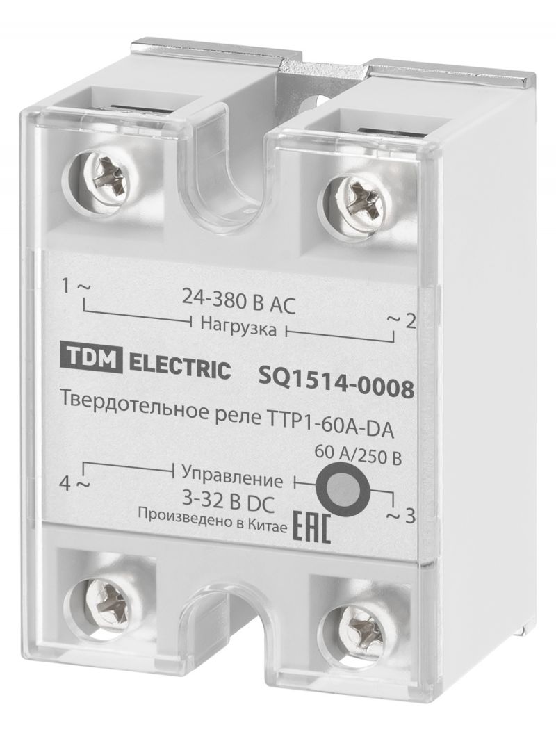 Твердотельное реле ТТР1-60А-DА, 1ф, 60А, упр: 3-32В DС, нагр: 24-380В АС TDM