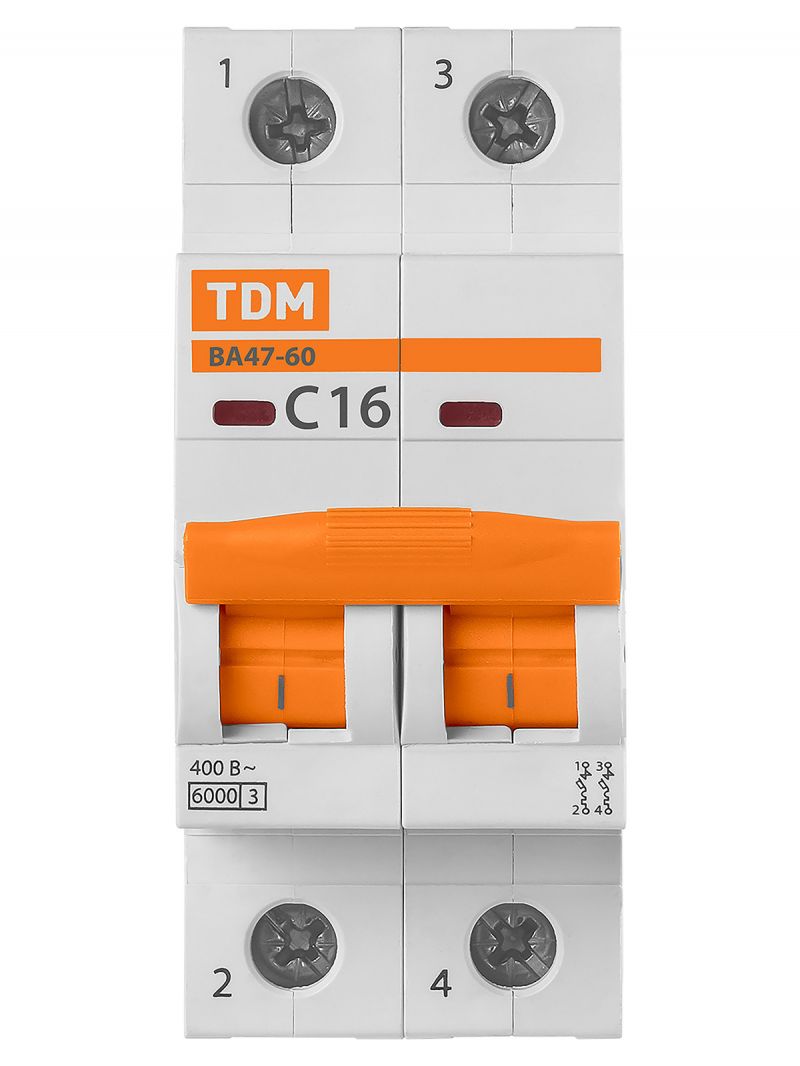 Авт. выкл. ВА47-60 2Р 16А 6кА х-ка С TDM