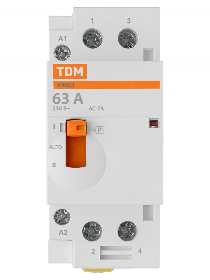 Контактор модульный с ручным управлением КМ63/2-63 2НО 230В АС TDM