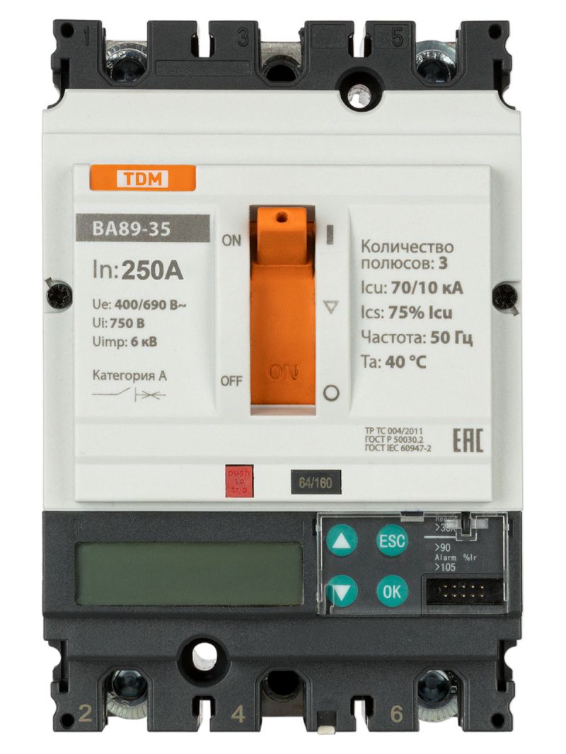 Автоматический выключатель ВА89-35 3Р 250А 70кА (ЭР-ЖК дисплей) TDM
