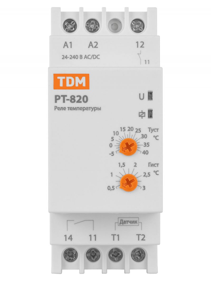 Реле температуры РТ-820 (-5+40С, 24-240В АС/DC, с датч. IP67) TDM