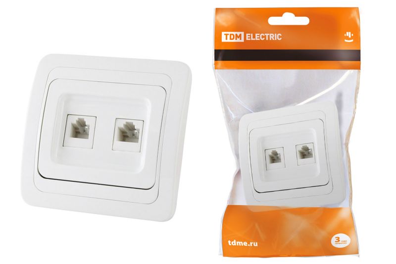 Розетка компьютерная RJ-45 + TФ (RJ-11) белая 