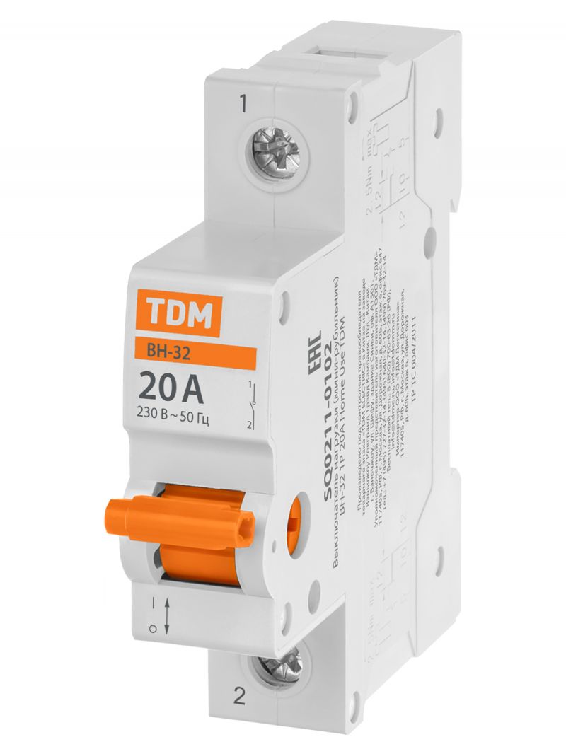 Выключатель нагрузки (мини-рубильник) ВН-32 1P 20A Home Use TDM