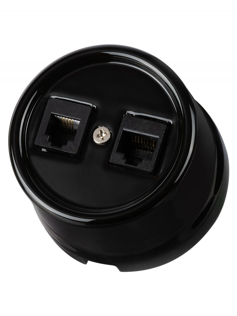 Розетка телефонная RJ11 + компьютерная RJ45 черная «Болонь» TDM