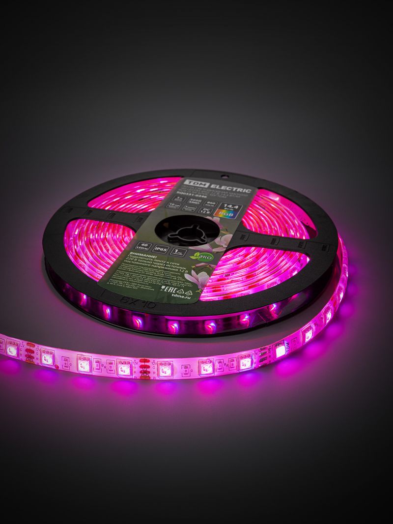 Лента светодиодная SMD5050-60 LED/м-IP65-12 В-14,4 Вт/м-RGB (5 м) блистер TDM