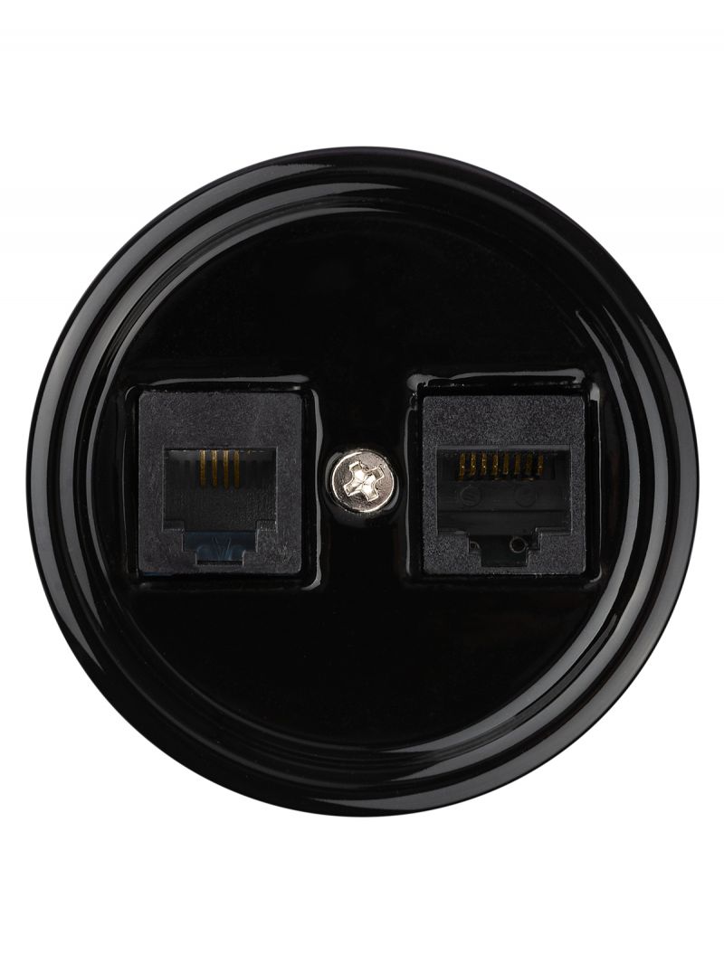 Розетка телефонная RJ11 + компьютерная RJ45 черная «Болонь» TDM