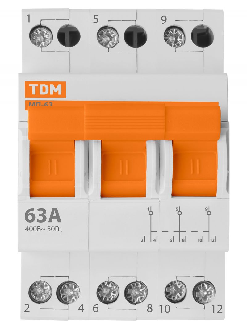 Модульный переключатель трехпозиционный МП-63 3P 63А TDM