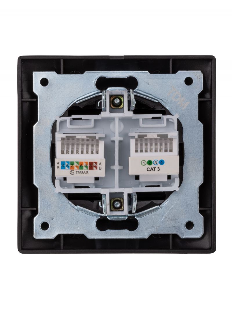 Розетка телефонная RJ11 + компьютерная RJ45 шоколад 
