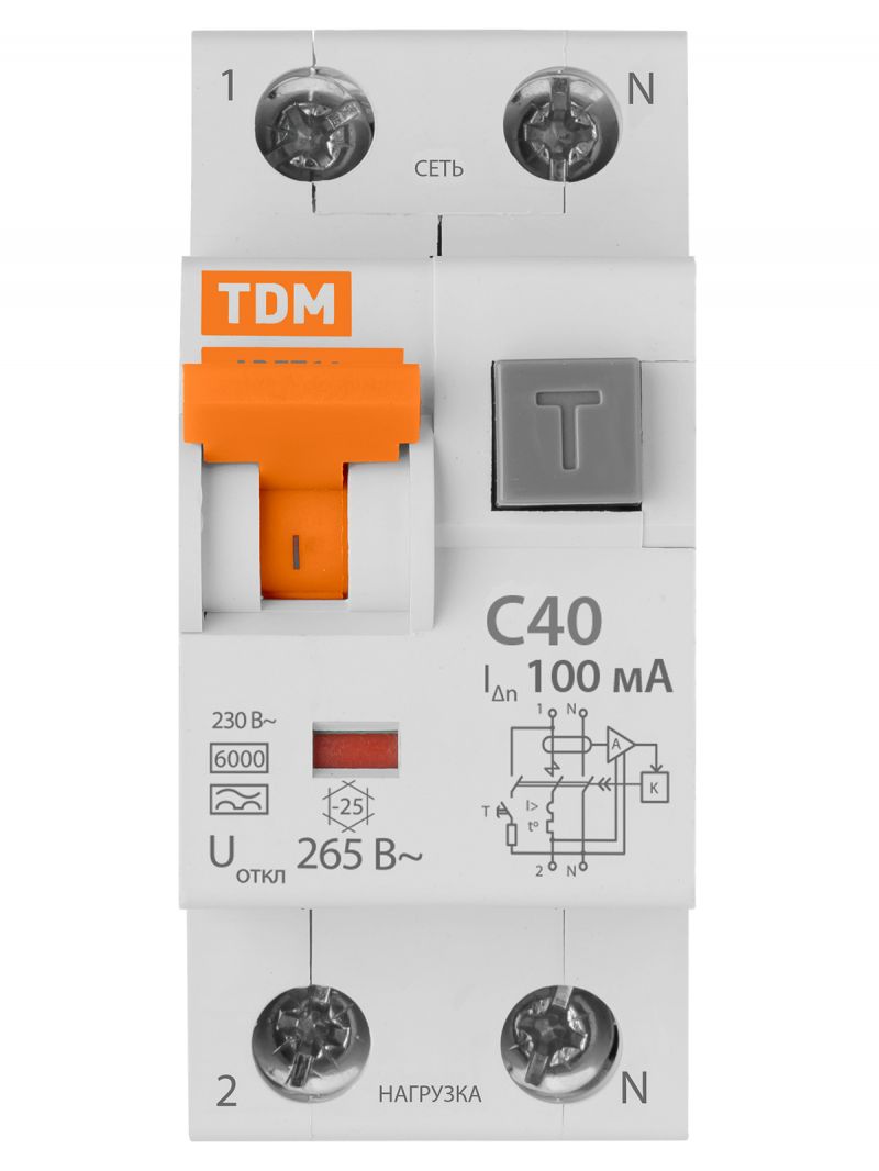 АВДТ 64 2Р(1Р+N) C40 100мА тип А защита 265В - Автоматический Выключатель Дифференциального тока  TDM