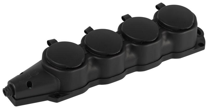Колодка ЭРА KX-4e-B-IP44 каучуковая с заземлением 4 розетки 16A IP44 черн. Эра Б0068394