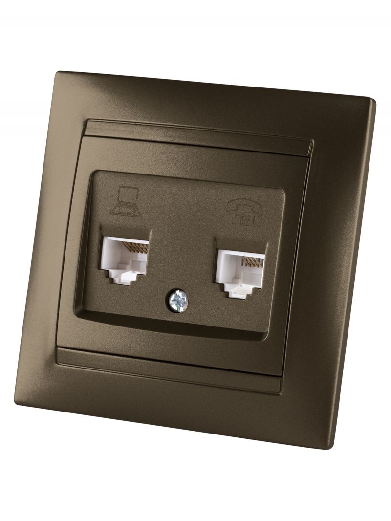Розетка телефонная RJ11 + компьютерная RJ45 бронза 