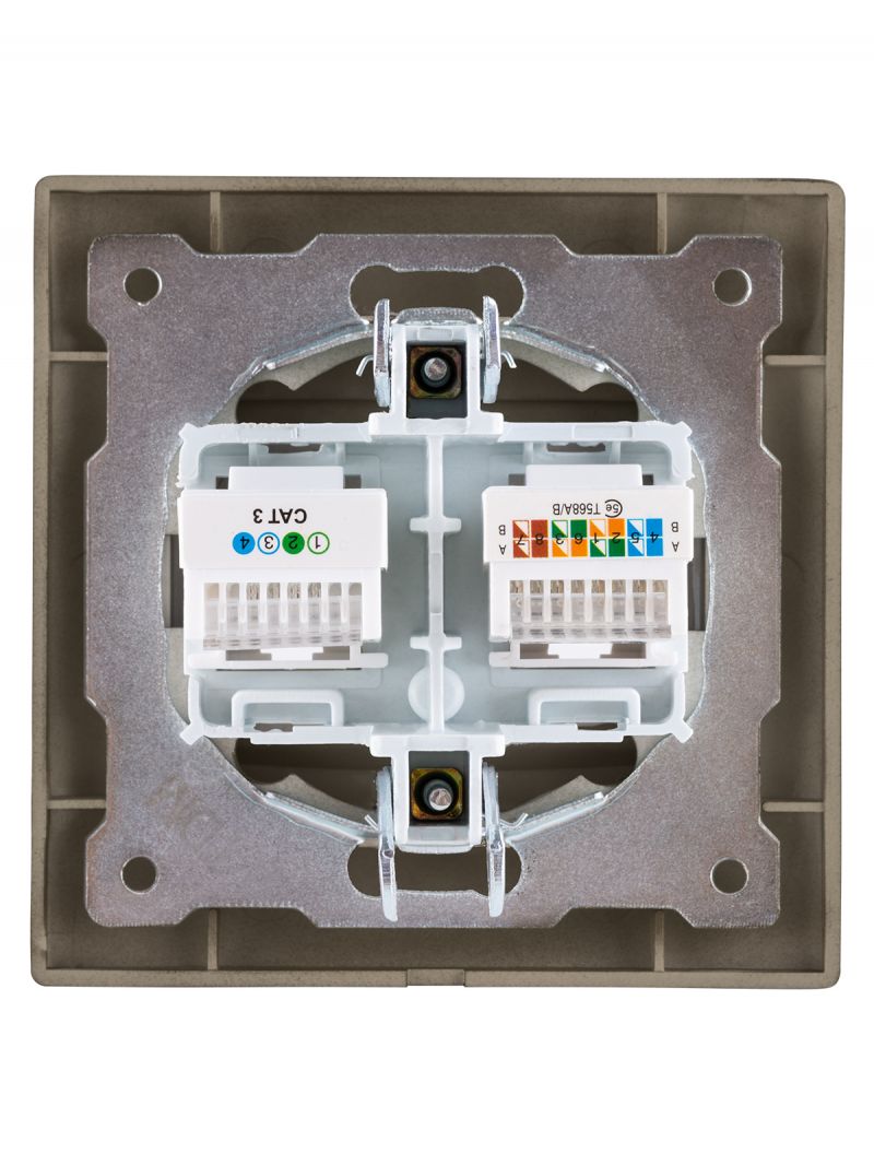 Розетка телефонная RJ11 + компьютерная RJ45 бронза 
