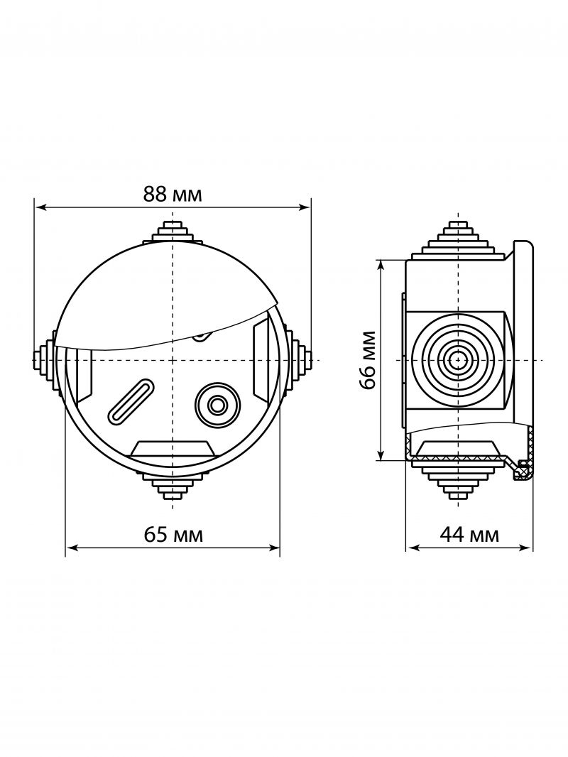Распаячная коробка ОП D65х40мм, крышка, IP54, 4вх. TDM