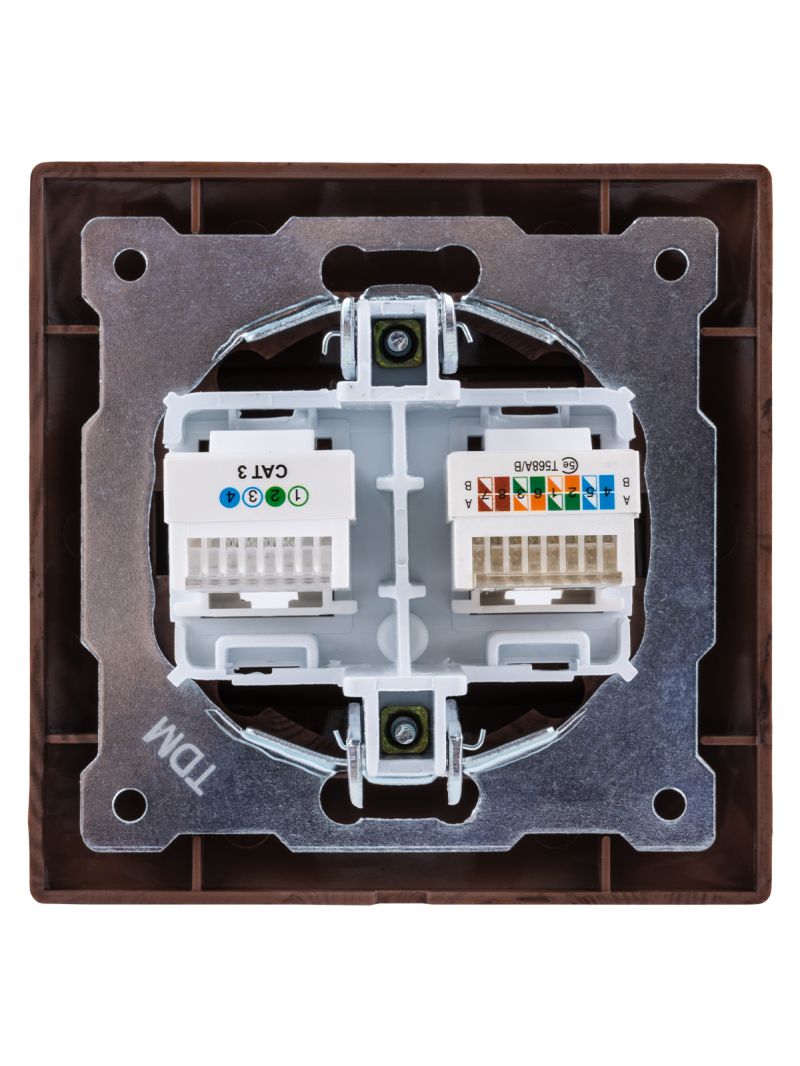 Розетка телефонная RJ11 + компьютерная RJ45 венге 