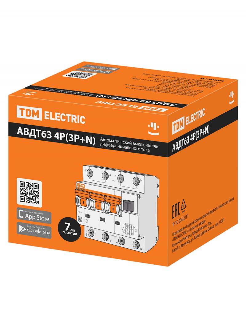 АВДТ 63 4P(3Р+N) C25 100мА 6кА тип А - Автоматический Выключатель Дифференциального тока TDM