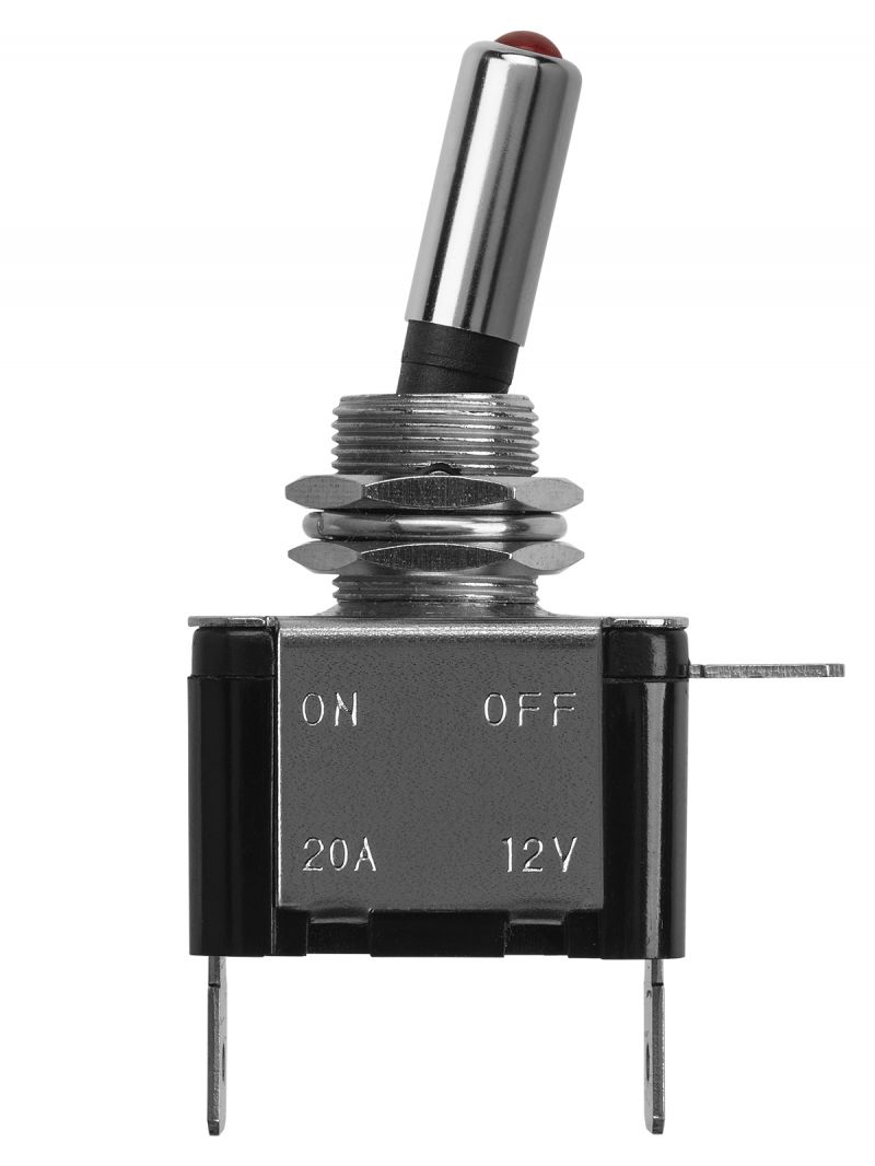 Выключатель-тумблер ASW-07D 1P 12В AC/DC 25А (3c) ON-OFF с фиксацией с красной LED подсветкой TDM