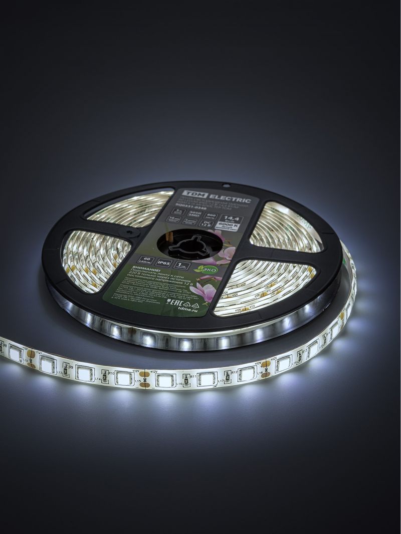 Лента светодиодная SMD5050-60 LED/м-IP65-12 В-14,4 Вт/м-6000 К (5 м) блистер TDM