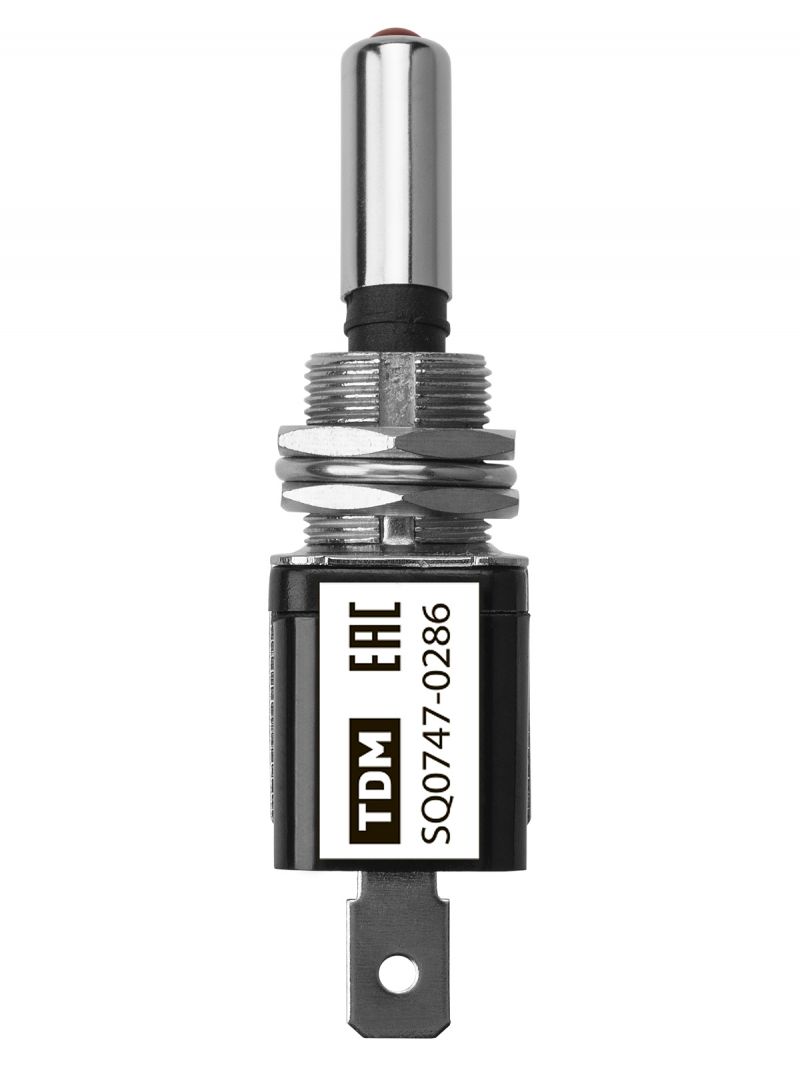 Выключатель-тумблер ASW-07D 1P 12В AC/DC 25А (3c) ON-OFF с фиксацией с красной LED подсветкой TDM
