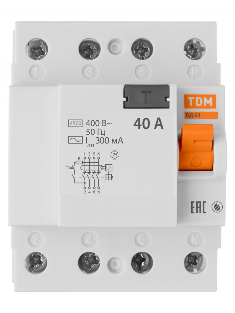 Устройство защитного отключения ВД63 4Р 40А 300мА (электронное) TDM
