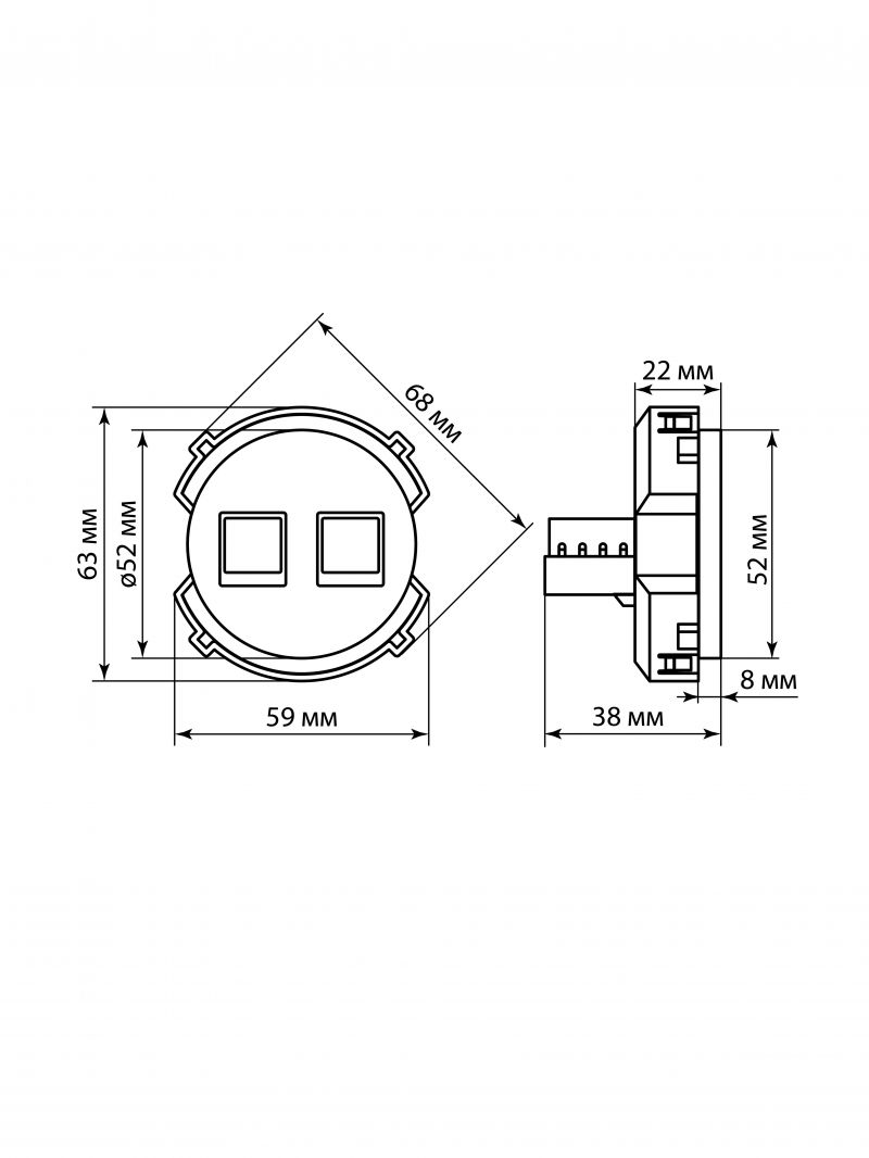 Розетка компьютерная двойная RJ45 платина, 