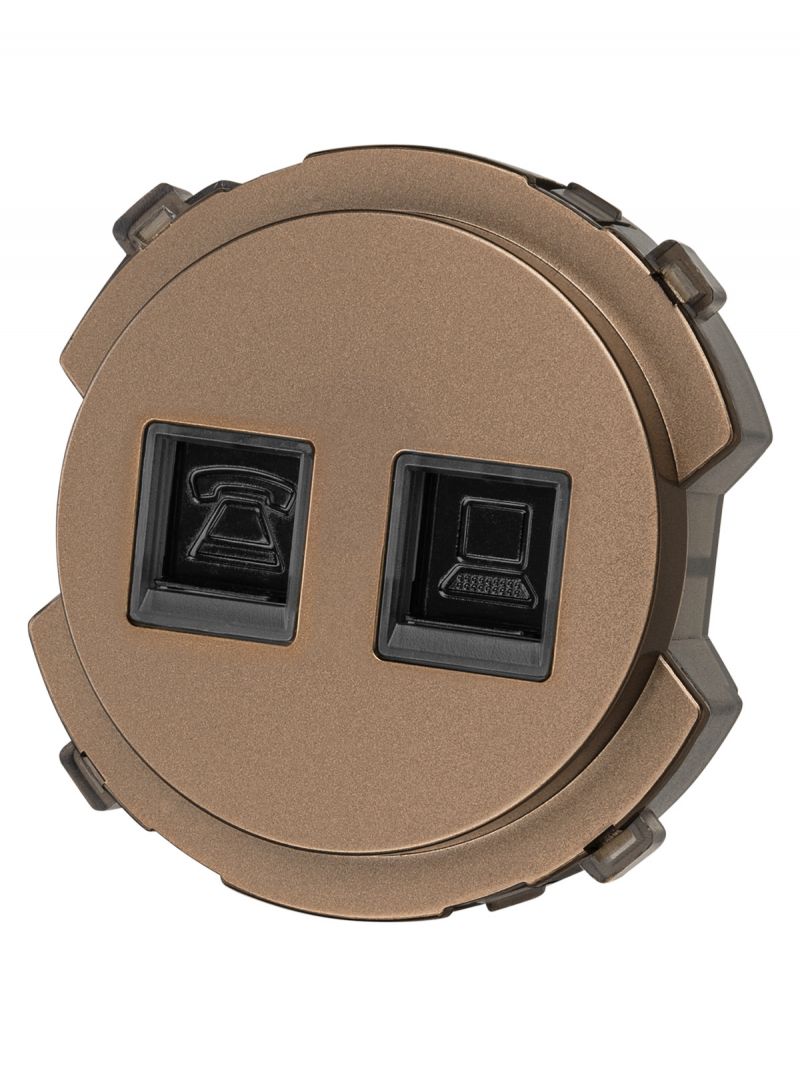 Розетка телефонная RJ11 + компьютерная RJ45 бронза, 