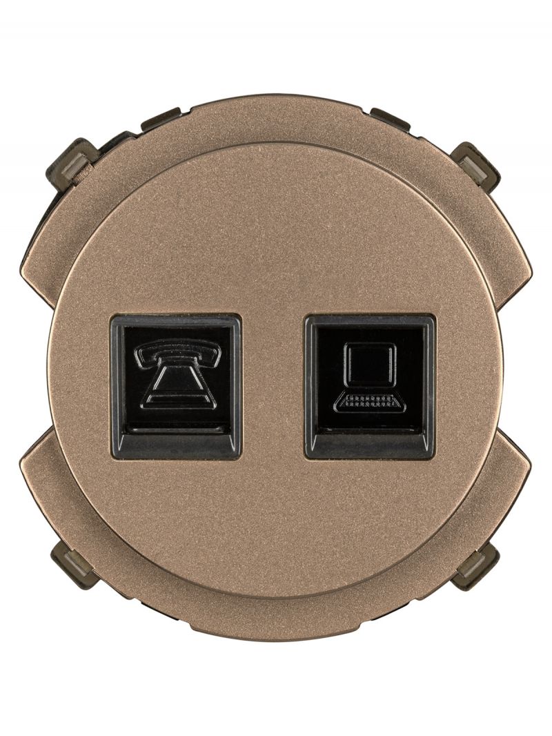 Розетка телефонная RJ11 + компьютерная RJ45 бронза, 