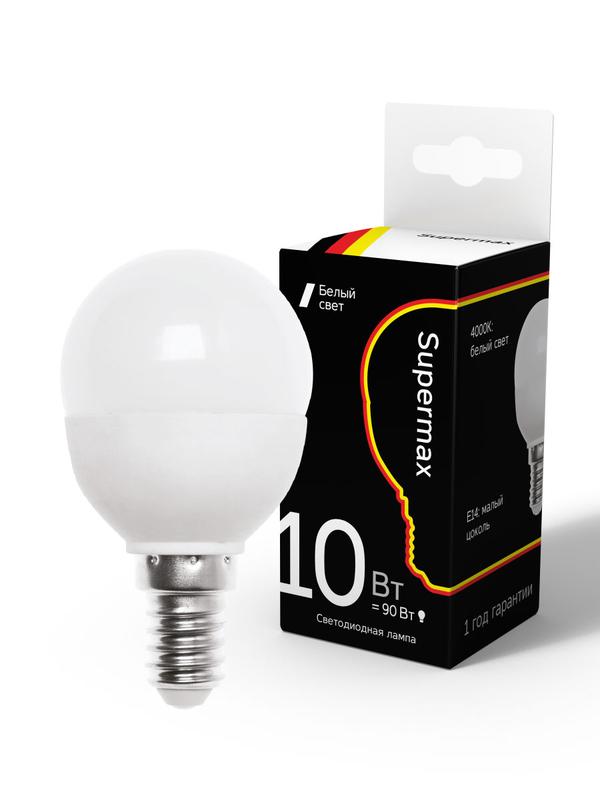 Лампа светодиодная Supermax 10Вт шар 45мм E14 230В 4000К КОСМОС Sup_LED10wGL45E1440