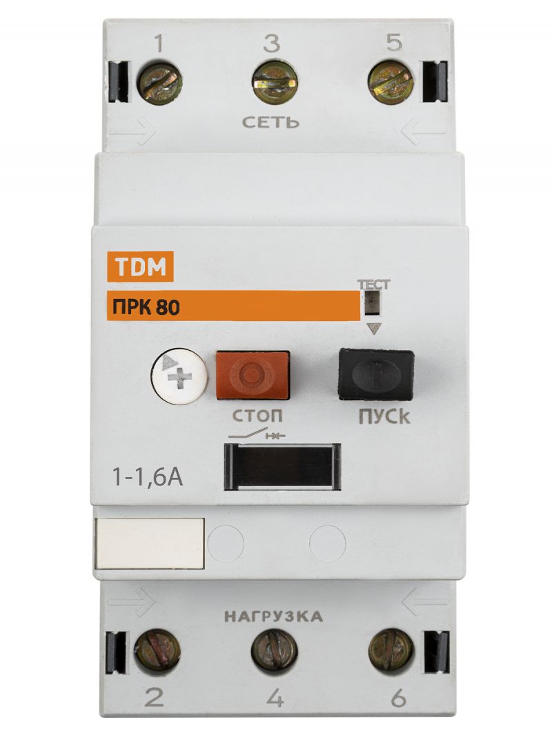 Пускатель ПРК80-1,6 In=1,6A Ir=1-1,6A Ue 660В TDM