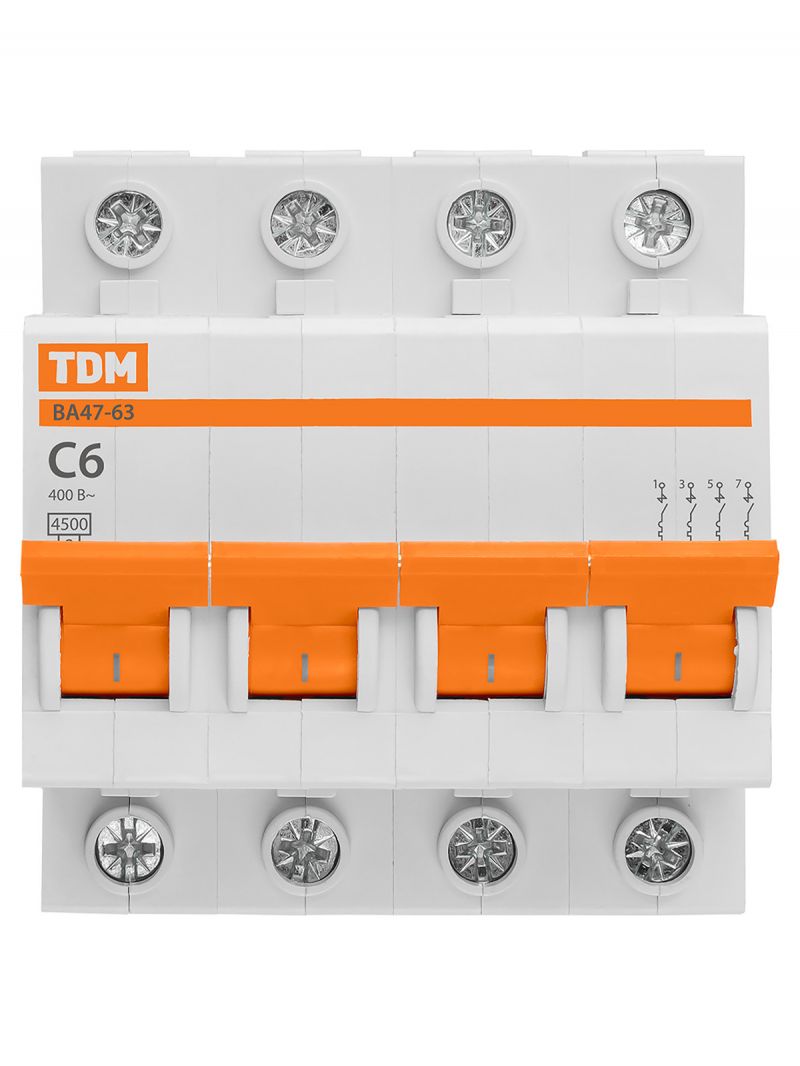 Авт. выкл.ВА47-63 4Р  6А 4,5кА х-ка С TDM