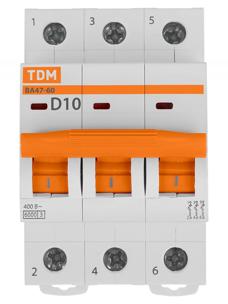 Авт. выкл. ВА47-60 3Р 10А 6кА х-ка D TDM