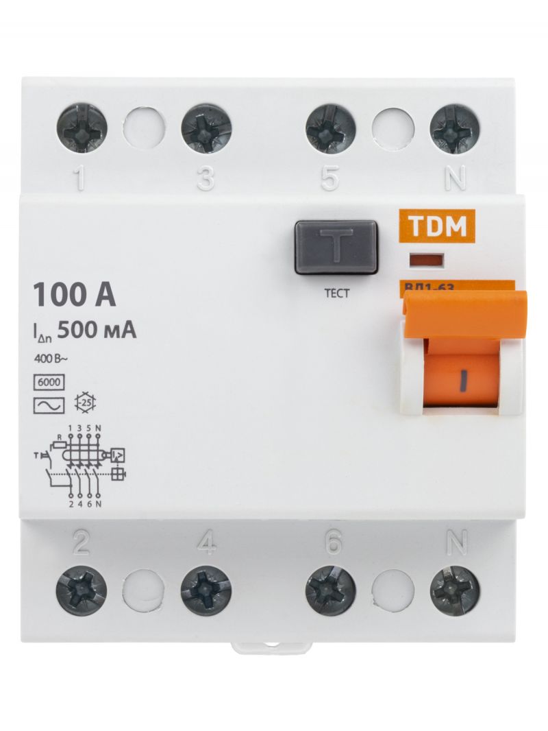 Устройство защитного отключения ВД1-63 4Р 100А 500мА TDM