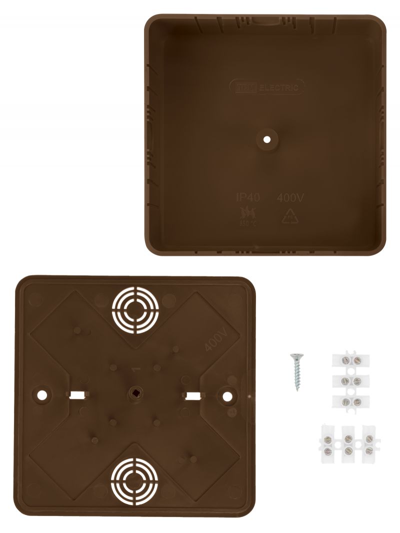 Коробка распаячная КР 100х100х44 ОП бук, с клем. колодкой, IP40, инд. штрихкод TDM