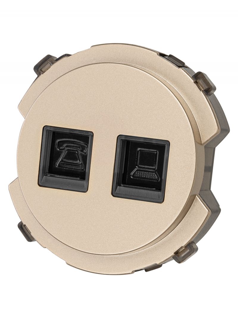 Розетка телефонная RJ11 + компьютерная RJ45 шампань, 