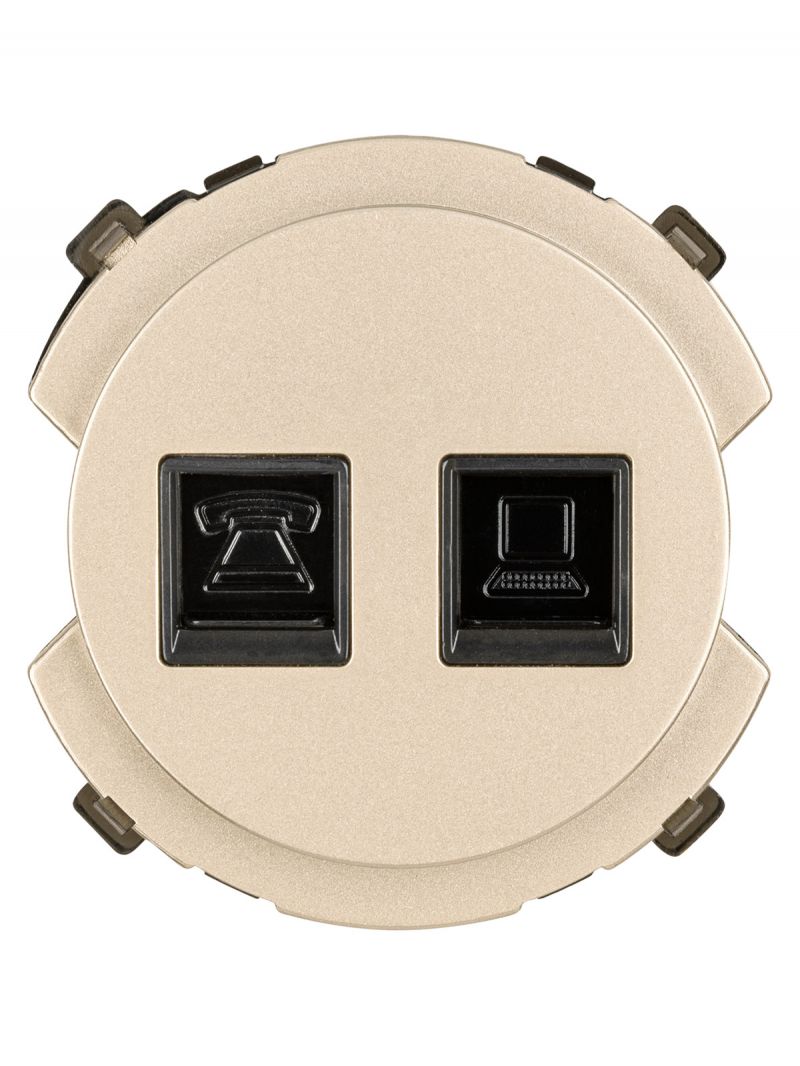 Розетка телефонная RJ11 + компьютерная RJ45 шампань, 