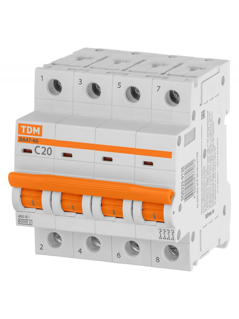 Авт. выкл. ВА47-60 4Р 20А 6кА х-ка С TDM