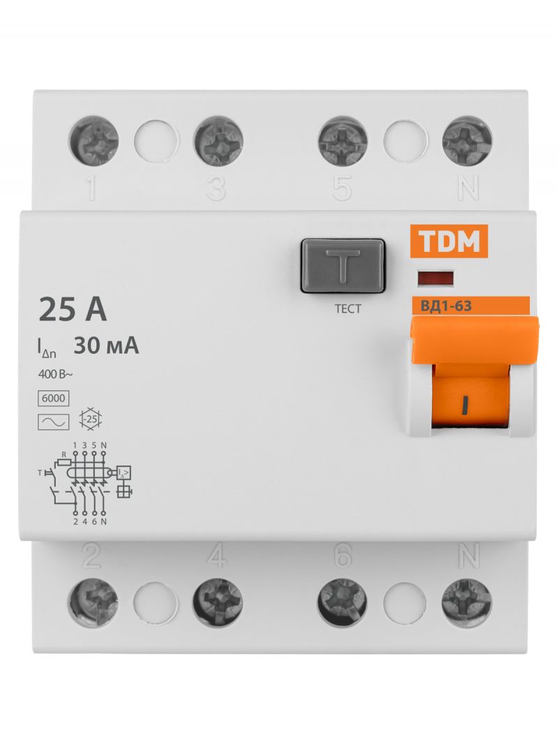 Устройство защитного отключения ВД1-63 4Р 25А 30мА TDM