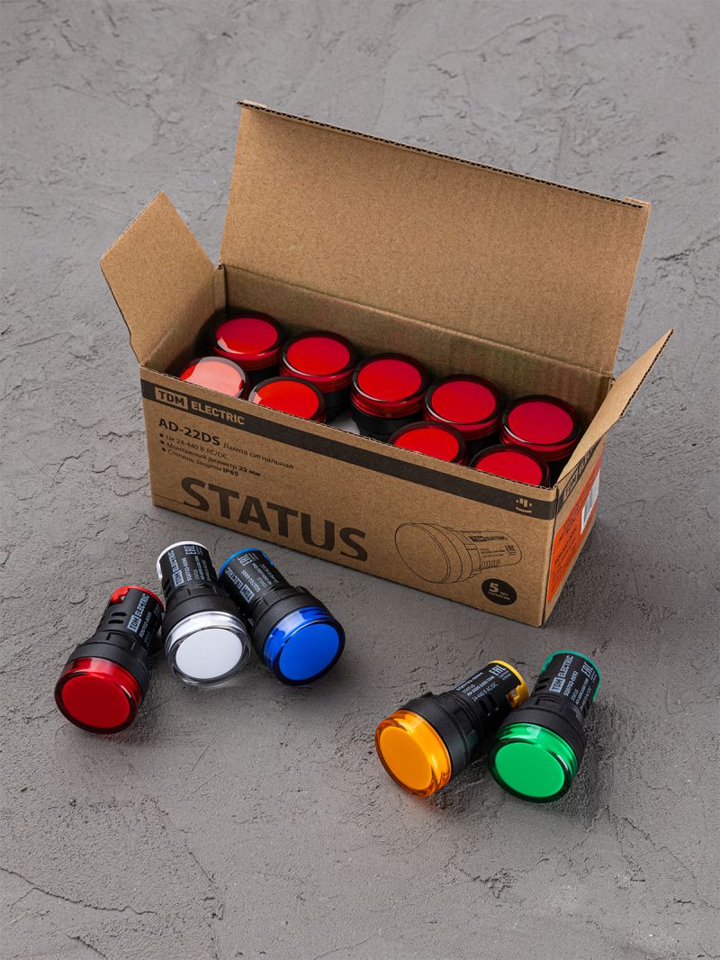 STATUS Лампа сигнальная AD-22DS, LED, d22 мм, 24-440 В AC/DC, красный TDM
