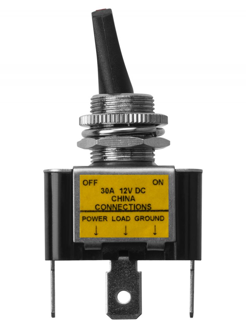 Выключатель-тумблер ASW-07D-2 1P 12В AC/DC 30А (3c) ON-OFF с фиксацией с красной LED подсветкой TDM