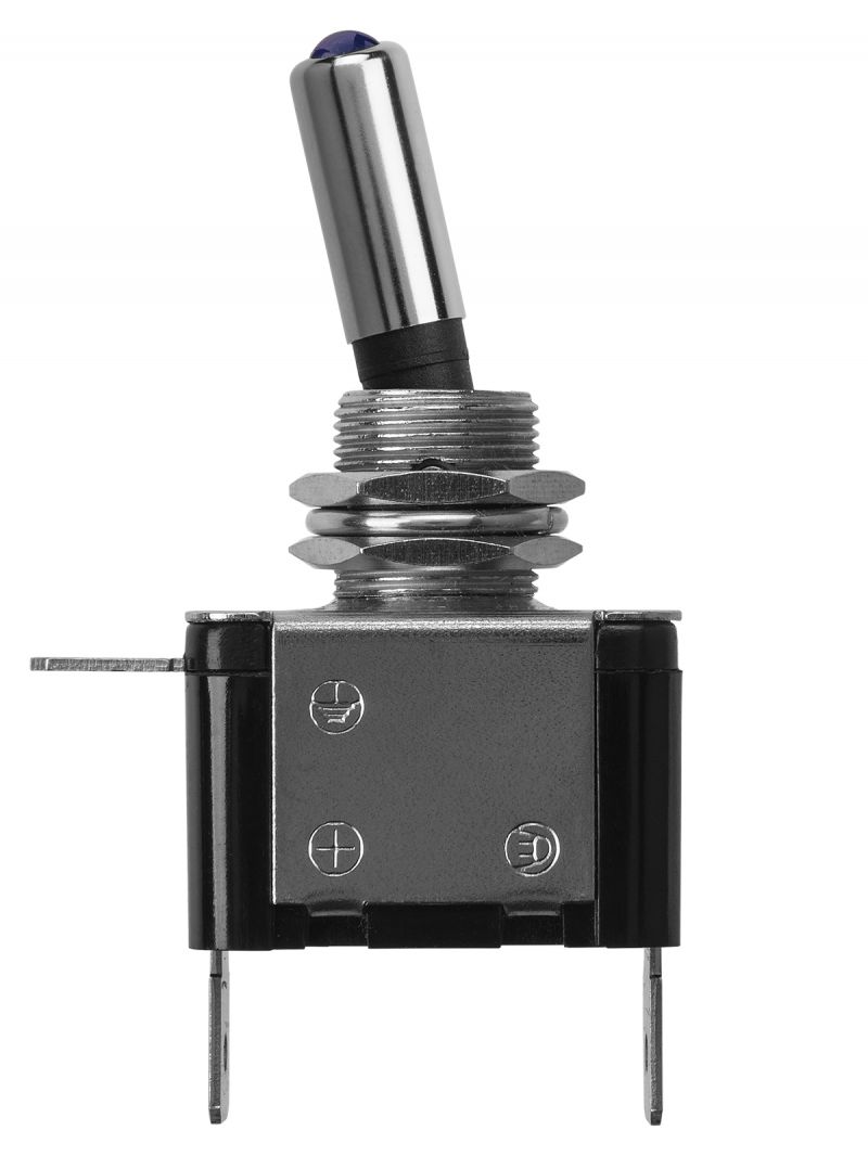 Выключатель-тумблер ASW-07D 1P 12В AC/DC 25А (3c) ON-OFF с фиксацией с синей LED подсветкой TDM