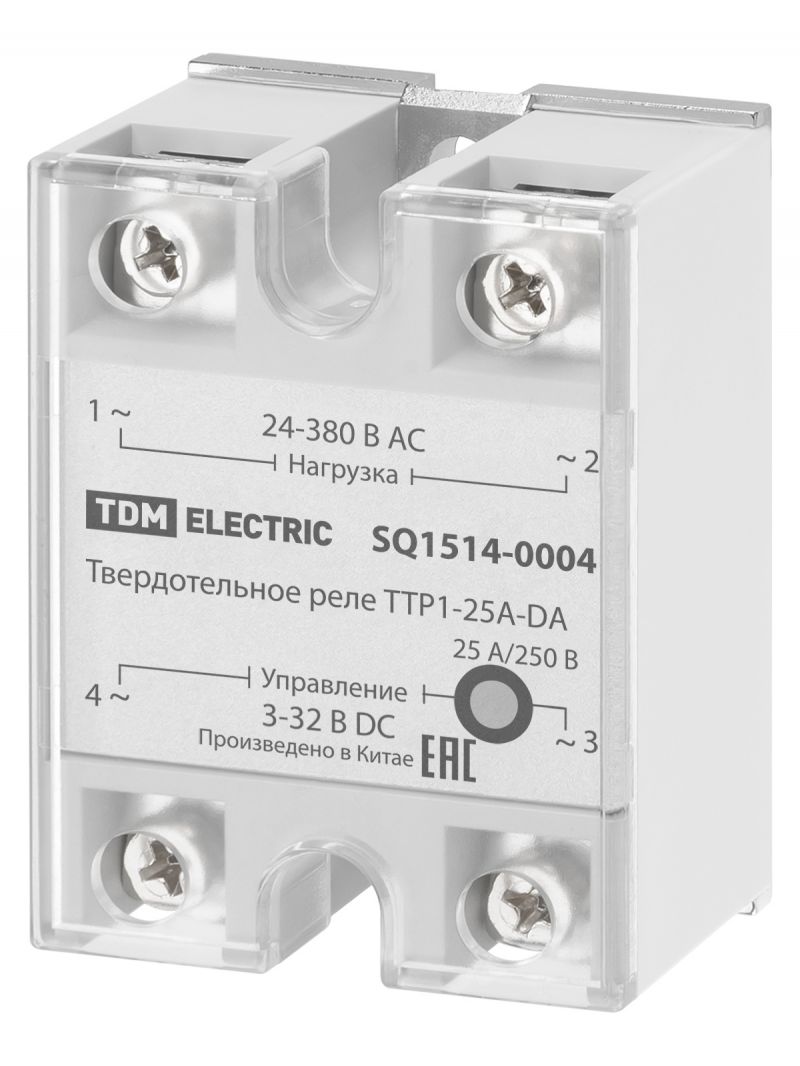 Твердотельное реле ТТР1-25А-DА, 1ф, 25А, упр: 3-32В DС, нагр: 24-380В АС TDM