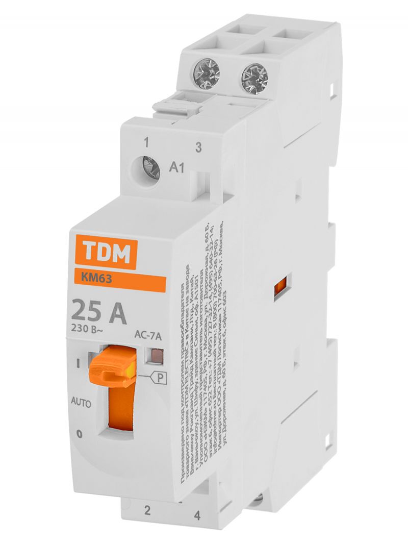 Контактор модульный с ручным управлением КМ63/2-25 2НО 230В АС TDM