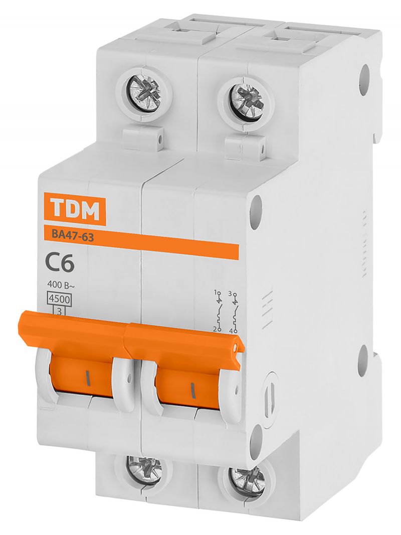 Авт. выкл.ВА47-63 2Р  6А 4,5кА х-ка С TDM