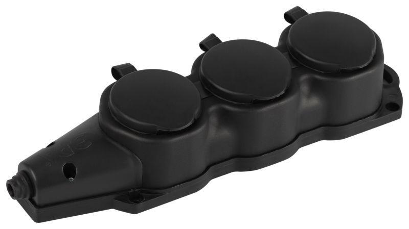 Колодка ЭРА KX-3e-B-IP44 каучуковая с заземлением 3 розетки 16A IP44 черн. Эра Б0068453