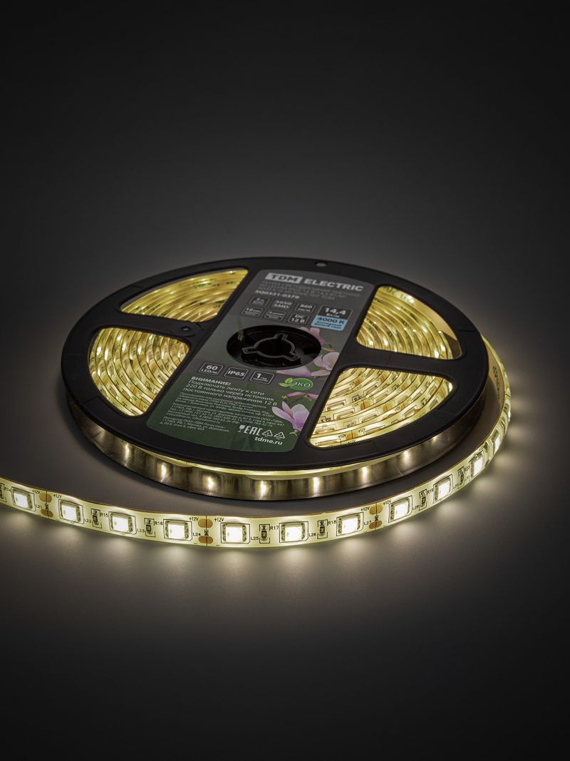 Лента светодиодная SMD5050-60 LED/м-IP65-12 В-14,4 Вт/м-4000 К (5 м) блистер TDM