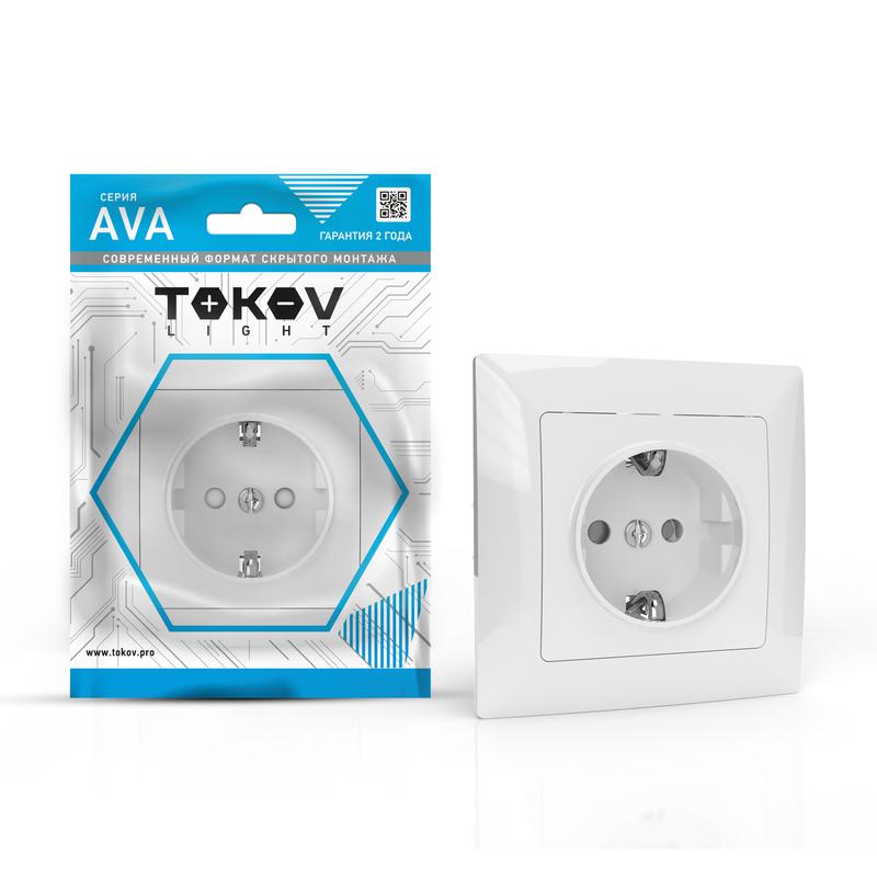 Розетка 1-м СП AVA 16А IP20 с заземл. защ. шторки в сборе бел. TOKOV LIGHT TKL-AV-R1FZSF-C01