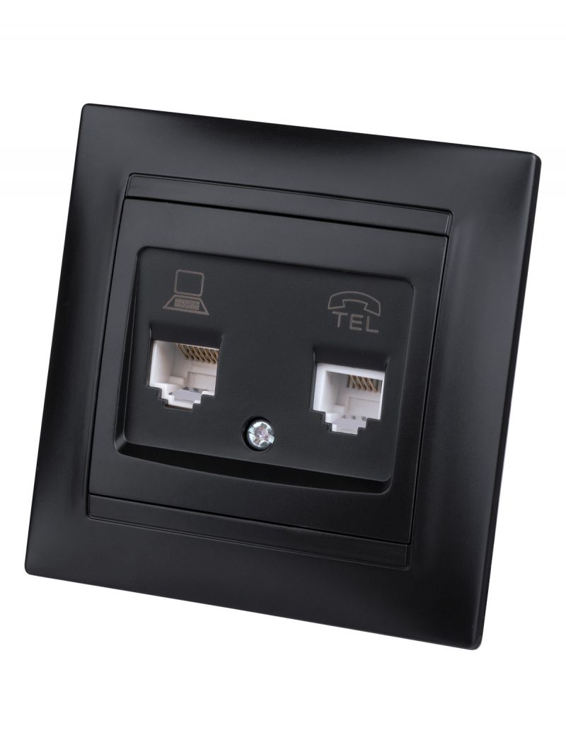 Розетка телефонная RJ11 + компьютерная RJ45 графит 