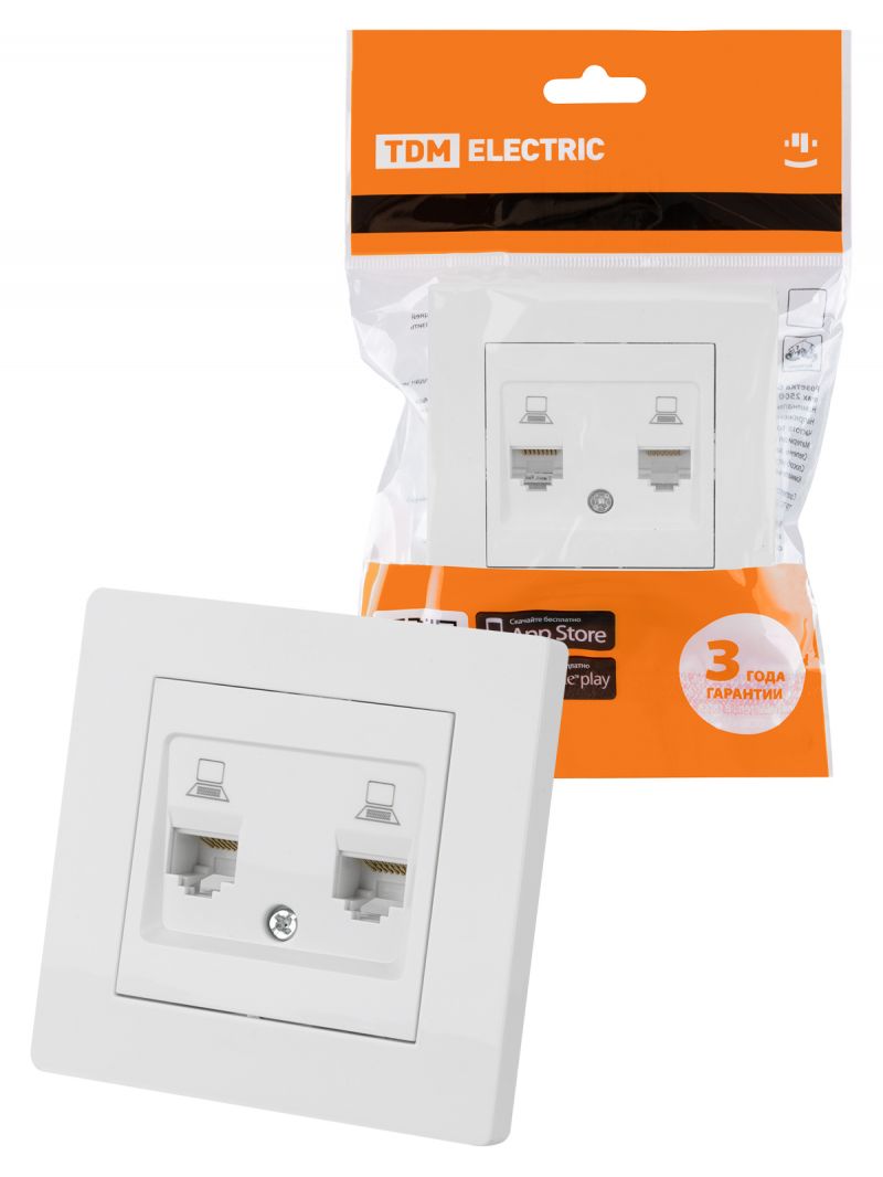 Розетка компьютерная двойная RJ45 белая 
