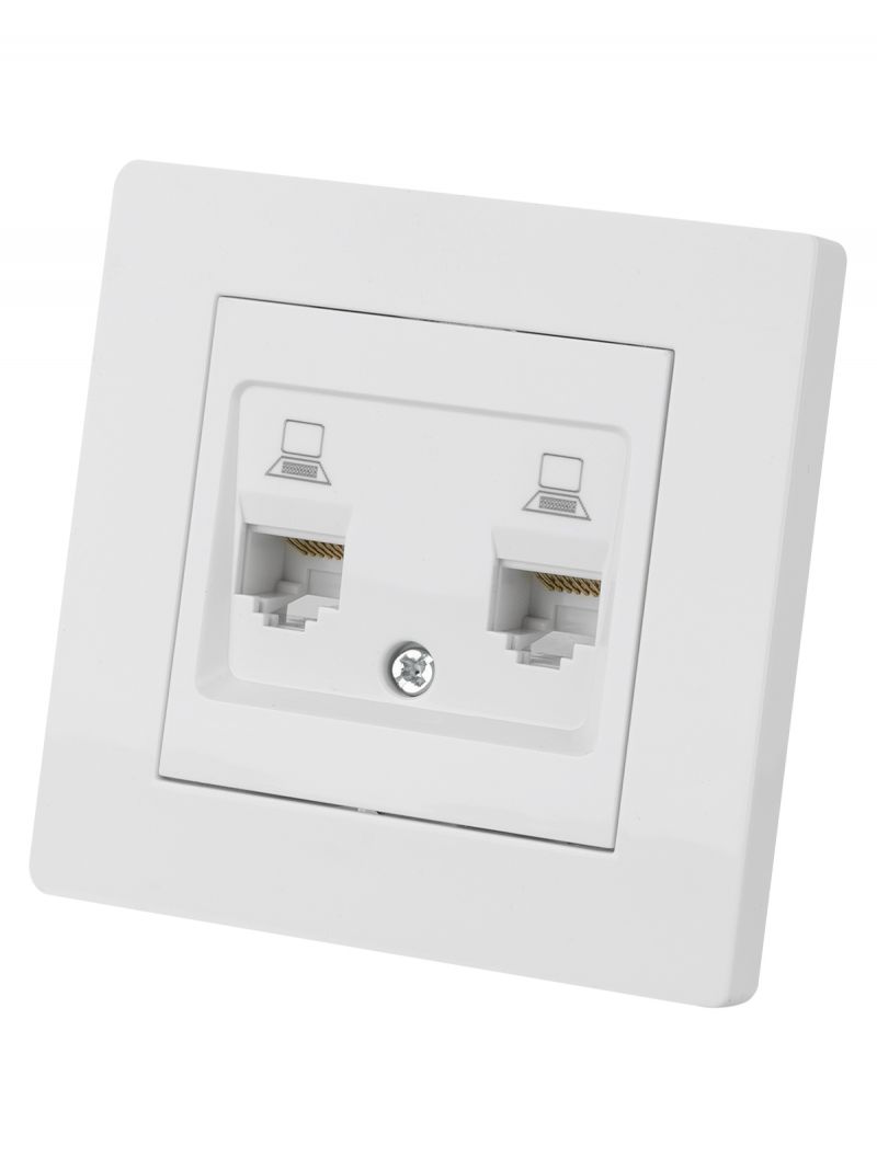 Розетка компьютерная двойная RJ45 белая 