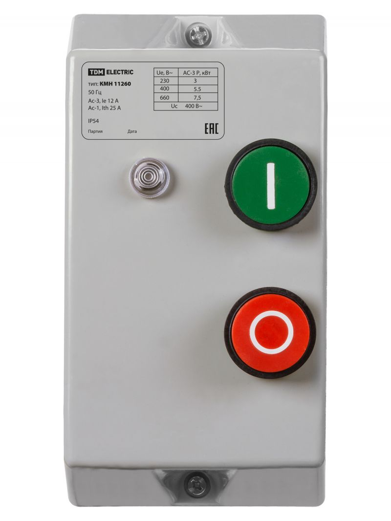 Контактор КМН11260 12А в оболочке с индикатором Ue=380В/АС3 IP54 TDM